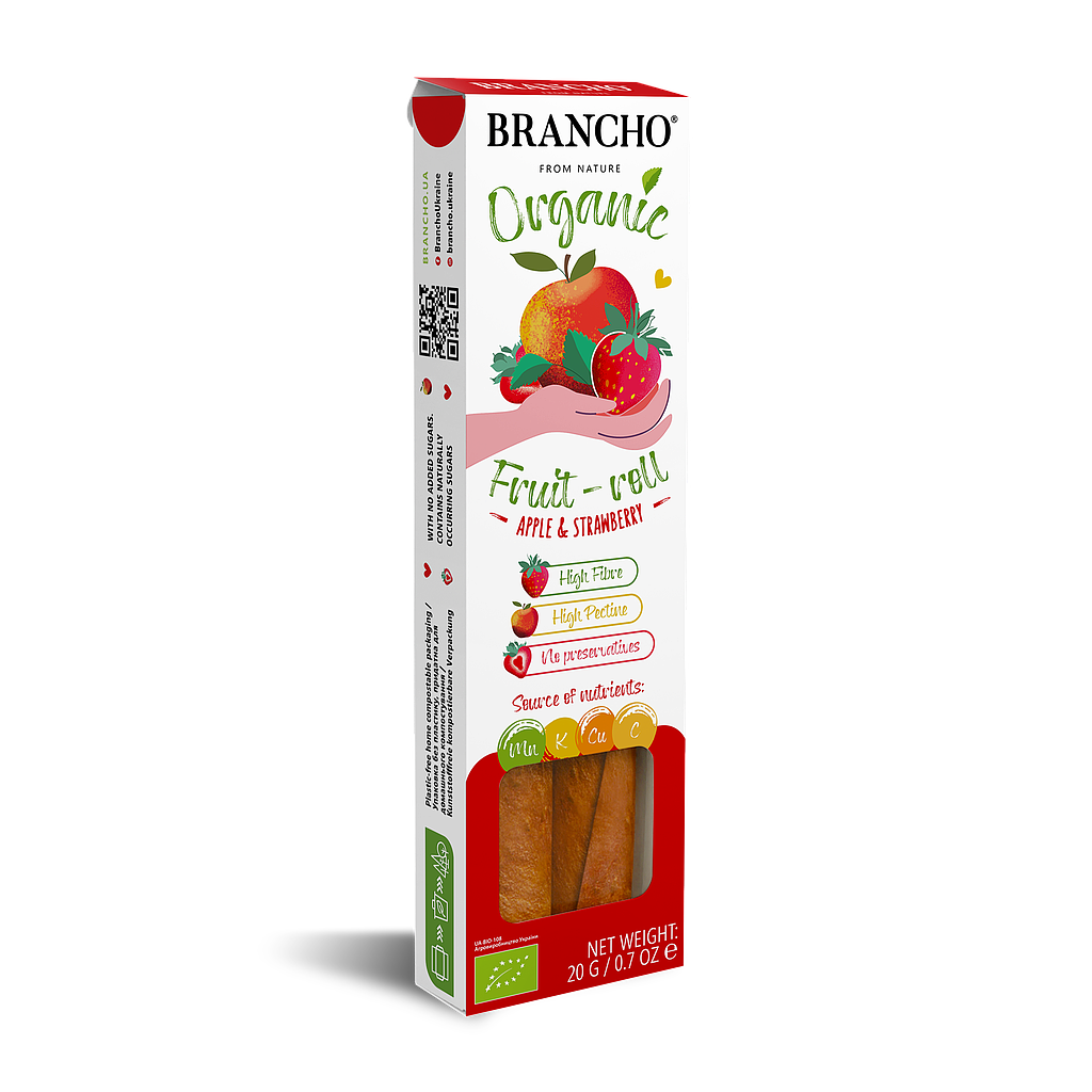 Органічний фруктовий рол  &quot;Яблуко-полуниця&quot; 20г, Brancho