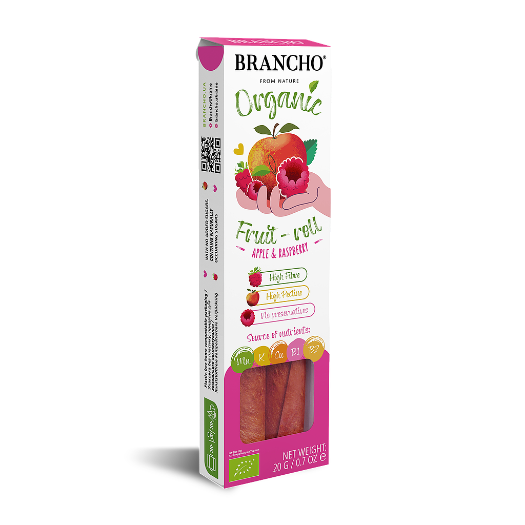 Органічний фруктовий рол &quot;Яблуко-малина&quot; 20г, Brancho