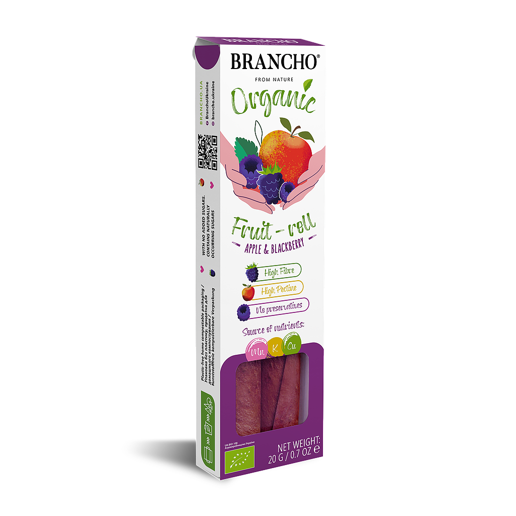 Органічний фруктовий рол &quot;Яблуко-ожина&quot; 20г, Brancho
